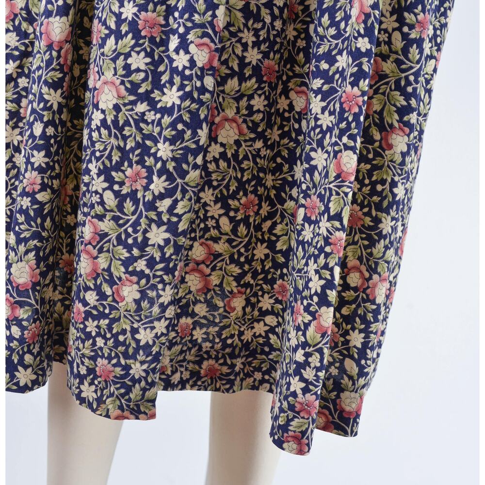 Vintage 70s Floral Babydoll Peter Pan Lace Collared Midi Dress with Pockets S - Picture 8 of 10